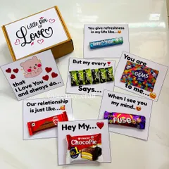 A little box of love told through chocolates. This cute hamper uses different chocolates like Choco Pie, Gems, and KitKat to spell out a sweet and playful message.