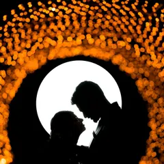 We love playing with light to create unique, artistic shots. This silhouette portrait uses a tunnel of lights to frame the couple, turning a simple pose into a dramatic and memorable image of their connection.