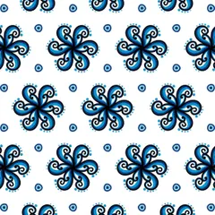 An evil eye inspired floral pattern in shades of blue. This unique digital design combines the protective symbol with a flowing, organic pattern for a modern twist.