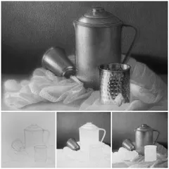 The complete process of my still life drawing "Echoes of Everyday," from the initial line sketch to the final detailed rendering. It shows how patience and persistence bring a drawing to life.