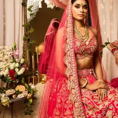 A complete bridal look that feels both classic and modern. I focused on creating a flawless base that would last all day, with defined eyes and a soft lip color to complement the stunning red lehenga. The hair is styled in a clean, elegant updo to keep the focus on the bride's features and her beautiful veil.