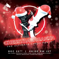 Our "Chesstravaganza" Christmas party poster. We love to celebrate holidays with a chess twist, bringing our community together for fun, festive events beyond the usual tournaments.