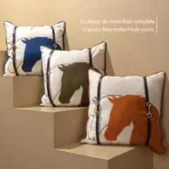 Our cushions do more than complete a space, they make it truly yours. This equestrian-themed collection, with horse silhouette designs in navy, olive, and orange, adds a unique and personal touch.