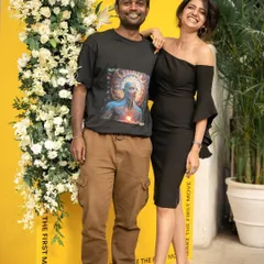 Sharing a happy moment with the guitarist after our performance at the Bumble India collaboration.