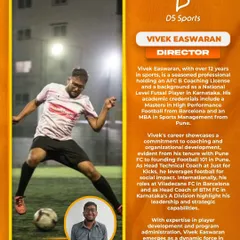 Introducing our Director, Vivek Easwaran. A seasoned professional with an AFC B Coaching License and a Masters in High Performance Football, he brings deep expertise to our team.