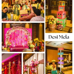 A "Desi Mela" mood board for a vibrant and fun-filled Mehendi. This theme is all about bright colors, quirky props, and the lively energy of a traditional Indian fair.