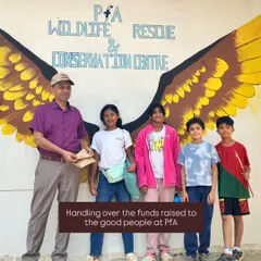 A proud moment as our children hand over the funds they raised to the team at the PfA Wildlife Rescue & Conservation Centre. They learn that their actions can make a tangible difference.