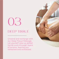 Unwind and recharge with our Deep Tissue Massage. Here, our skilled therapist works through layers of tension in the neck and shoulders, leaving you feeling refreshed and revitalized.