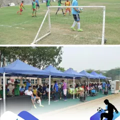 The athletes take a break under the tents. We ensure our event management covers all aspects of player comfort and well-being, creating a supportive environment for all.