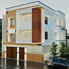 A modern residence where traditional jaali brickwork creates a dynamic play of light and shadow. This facade design is a testament to my love for blending heritage materials with clean, contemporary lines to build homes that feel both new and timeless.