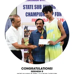 Siddhesh R was named Most Valuable Player (MVP) in the U-13 State Basketball Championship, a testament to his skill and the effectiveness of our performance batch training.