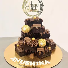 Why have a slice when you can have a tower? This is my brownie tower cake, a fun alternative to a traditional birthday cake, stacked high with fudgy brownie pieces and decorated with KitKats and Ferrero Rochers.
