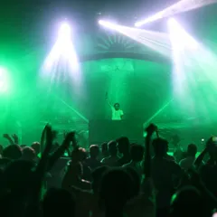 A wide shot from my console at a Wonderla music festival. The stage is lit, the crowd is hyped, and I'm in my element, delivering a set designed for a large, open-air audience.
