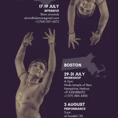 The schedule for our North Carolina and Boston tour, with details on intensive workshops and our performance at Surabhi '25.