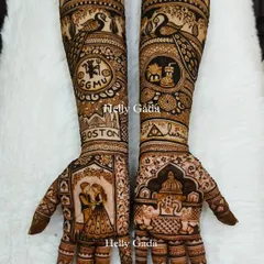 Your mehndi should be all about you. For this bride, I included the Boston skyline, her love for Manchester United, and even some fast food favorites. Bol! Tell me your story, and I'll draw it.