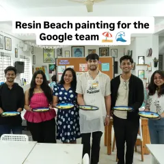 The Google team joined us for a resin beach painting workshop. It was a fantastic session filled with creativity as they learned to mix pigments and create ocean wave effects.