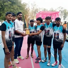 The whole team together with the trophy. Victories are a team effort, and I am proud of how these young players supported each other throughout the Unique Kabaddi League tournament.