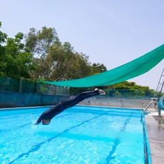 A clean dive is all about the streamline. Here I am demonstrating the form I teach my competitive swimmers. Practice makes perfect.