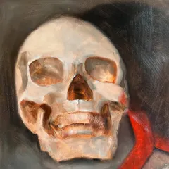 I've been working on this still life composition of a skull for quite some time. The initial oil layers are taking a while to dry, but I'm enjoying the process. This is a work in progress on canvas.