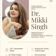 The journey to great skin starts with expert advice. We offer complimentary one-on-one consultations with our founder and skin expert, Dr. Mikki Singh. Get a personalized treatment plan tailored to your specific skin and hair needs.
