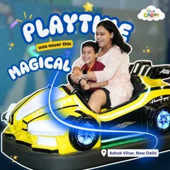 The fun is for everyone, even parents! Here, a mother and son share a laugh on our popular bumper cars. I design my play area to encourage family bonding and create shared memories that you will all cherish.