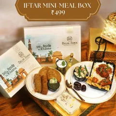 For a smaller gathering or a personal treat, I offer the Iftar Mini-Meal Box for ₹499. It includes a satisfying portion of Creamy Garlic Chicken, kababs, and Chicken Sizzler Biryani, along with dates and dessert. It’s a complete, delicious Iftar meal for one or two.