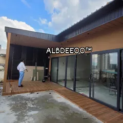 Here’s a look at a modern terrace porta house during construction. You can see the clean lines, the large glass sliding doors for an open feel, and the sturdy, stylish exterior cladding. We focus on aesthetics right from the structural stage.