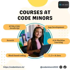 This graphic provides an overview of the diverse courses offered at Code Minors. We cover everything from beginner-friendly Scratch and block-based coding to advanced topics like App Development, AI, and languages like C++ and Java.
