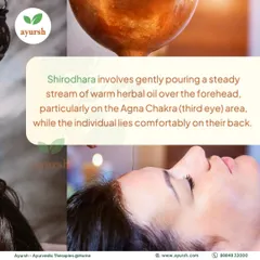 Shirodhara involves a steady stream of warm herbal oil over the forehead, specifically targeting the Agna Chakra or third eye area. This process is deeply calming and helps balance your mind-body connection.