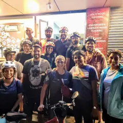 All smiles after a fun night ride exploring the quiet streets of Indiranagar. Our community rides often end with a good meal, because cycling and food are a perfect match.