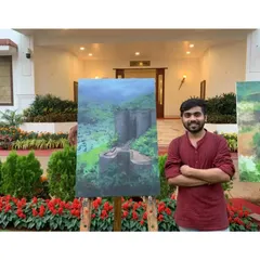 Here I am with my landscape painting of Sinhagad Fort at the 'Glory of Heritage' workshop organized by Raj Bhavan, Mumbai. It was a great platform to paint and exhibit work inspired by Maharashtra's rich heritage.