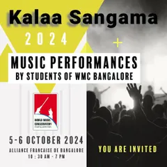 The official invitation for our biggest annual event, Kalaa Sangama 2024, inviting everyone to witness the musical performances by our students.