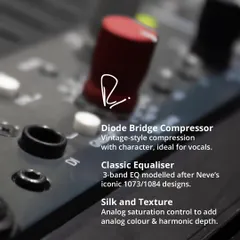A closer look at the Shelford Channel's features, including its diode bridge compressor for vintage character, classic 3-band EQ, and the 'Silk' control for adding analog harmonic depth.