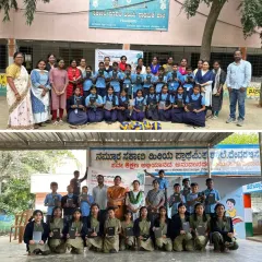 Group photos from two of the four government schools participating in our Grassroots School Stars Program. Collaboration is at the heart of this initiative, which provides structured training and complete sports kits to children.