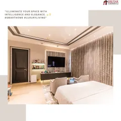I illuminate your space with intelligence and elegance. This bedroom features a multi-layered lighting design, including cove lighting and accent lights, all controlled seamlessly to create a tranquil and luxurious environment.