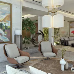 Another view of the Indiabulls Sky Forest living room, showcasing its open layout and connection to an indoor garden. The design prioritizes openness and light, creating a sense of calm rarely found in high-density towers.