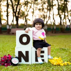A simple and sweet outdoor first birthday portrait. Using large 'ONE' blocks, we can create a beautiful memory in a natural park setting.