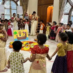 Community and culture are woven into everything we do. During our Onam celebration, children in traditional attire hold hands around a beautiful pookalam they helped create. These shared experiences build friendships and a deep appreciation for India's diverse traditions.
