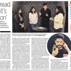A full view of the article about my work published in the Mid-Day newspaper. It discusses my approach to mentalism as an art form and an illusion, not a supernatural gift.