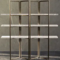 Our statement shelving unit redefines storage with a perfect balance of functionality and luxury. Crafted with a sleek, folding metal frame and pristine marble shelves, it is a piece of art for your space.