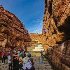 Ready to take it higher? Our roped climbing sessions, like this one in the stunning canyons of Badami, are where we teach you everything you need to know to climb safely and confidently on taller routes.
