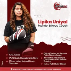 A profile of our founder and head coach, Lipika Uniyal, highlighting her credentials as a former MMA fighter and three-time Indian National Karate Champion. You are learning from someone with proven experience.