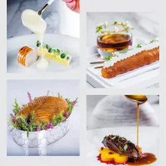 A collection of exquisitely plated desserts and savory dishes. We focus on artistic presentation, from drizzling sauces to delicate garnishes, to elevate the dining experience.