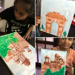 To celebrate Independence Day, my students learned watercolor techniques to paint India's iconic monuments. They practiced controlling the water and pigment to create beautiful depictions of the Red Fort and India Gate.