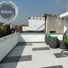 The 'Before' state of the terrace. It was a plain, tiled space with limited function, which I saw as a blank canvas for a complete outdoor makeover.