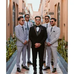 The groom and his groomsmen looking sharp and ready for the wedding. A great shot of the groom's squad.