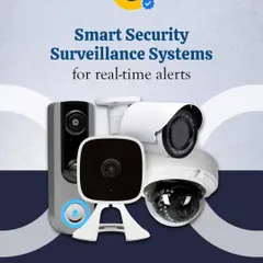 This image displays the variety of smart surveillance cameras I offer. Whether you need a wide-angle indoor camera or a weatherproof outdoor one, I have a solution to fit your needs.