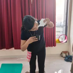 A student practices Jalneti, a nasal cleansing technique using a neti pot with saline water. This is one of the first and most important kriyas we teach to help clear the nasal passages and prepare the body for deeper pranayama.