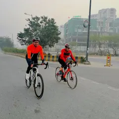 Two riders working together on the highway during our long-distance Sunday ride. Teamwork makes the kilometers fly by.