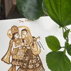 A close up of a Radha Krishna design I created on paper. This type of figurative work is very popular for bridal mehndi. In my advanced course, I teach the specific techniques for shading and detailing that bring these divine figures to life.